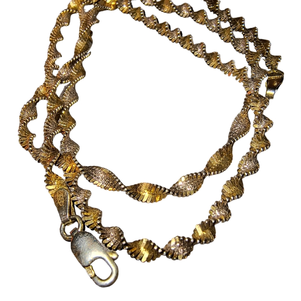 Danecraft Sterling Silver & Gold Plated Twisted Herringbone Necklace Chain - Picture 2 of 10